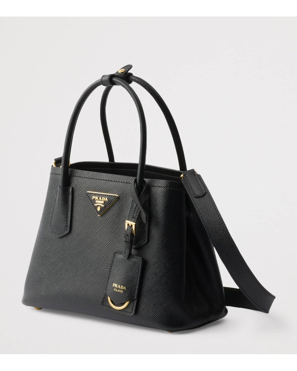 Prada Black Small Saffiano Leather Double Top-Handle Bag