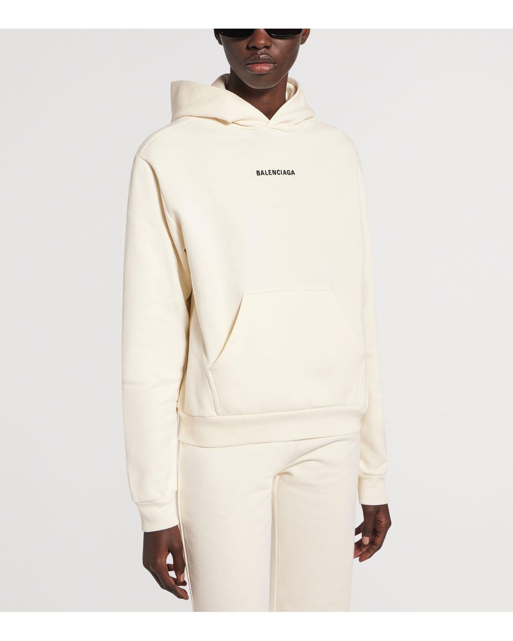 Balenciaga White Cotton Logo Hoodie