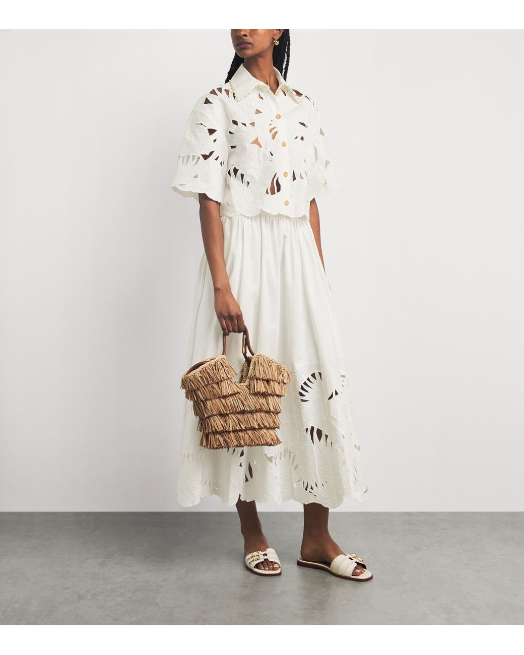 Zimmermann White Cotton Mahon Midi Skirt