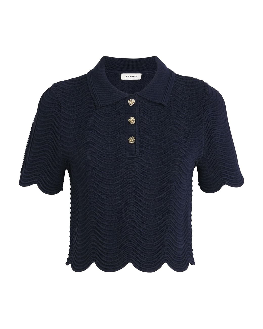 Sandro Blue Knitted Polo Crop Top
