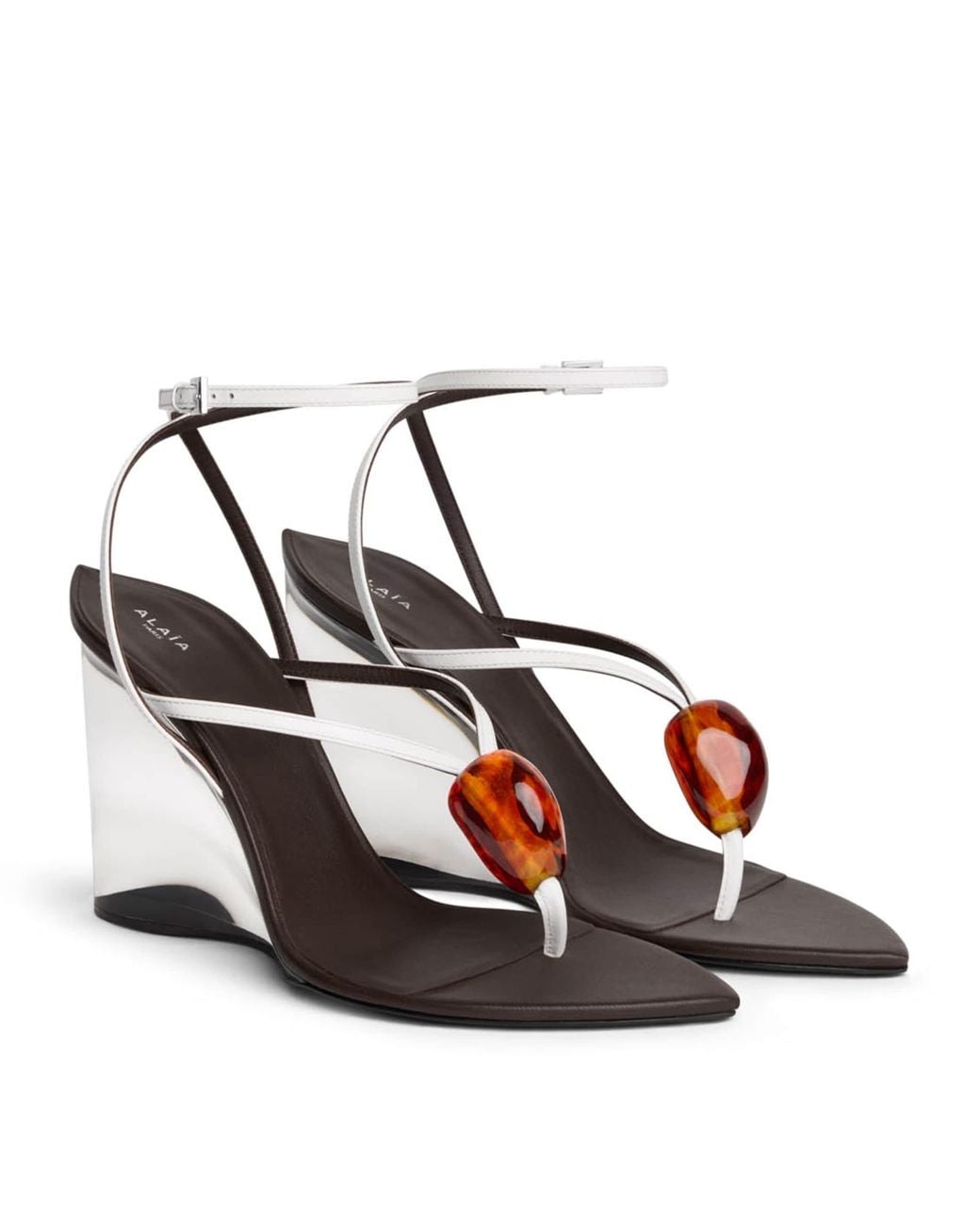 Alaïa White Leather Invisible Jewel Wedge Sandals 90