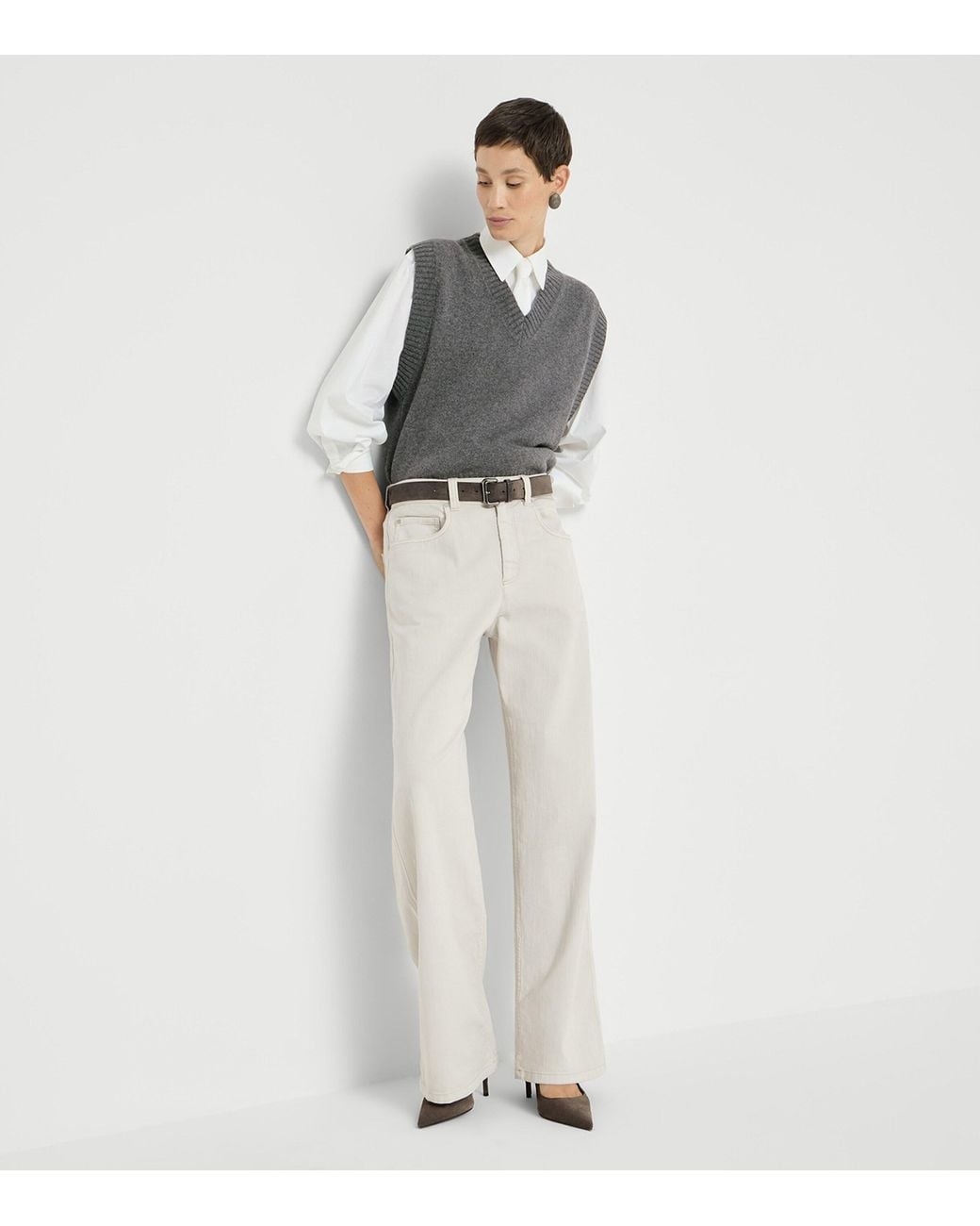 Brunello Cucinelli White Relaxed High-Waist Jeans