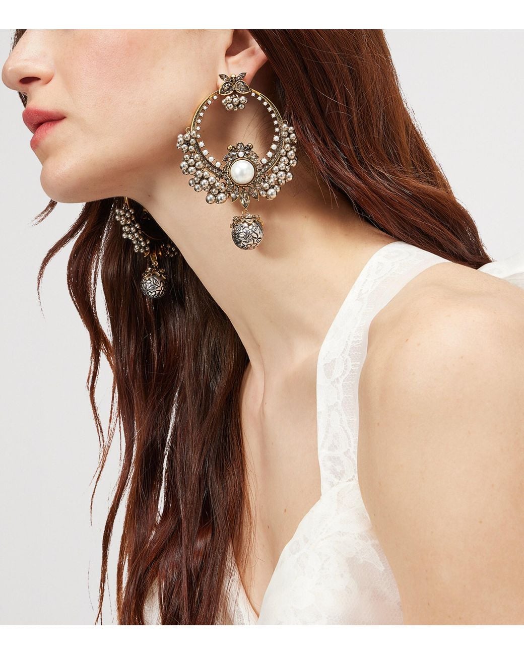 McQueen Metallic Faux Pearl Heirloom Drop Earrings for men