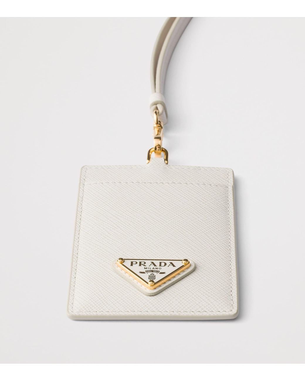 Prada White Saffiano Leather Luggage Tag