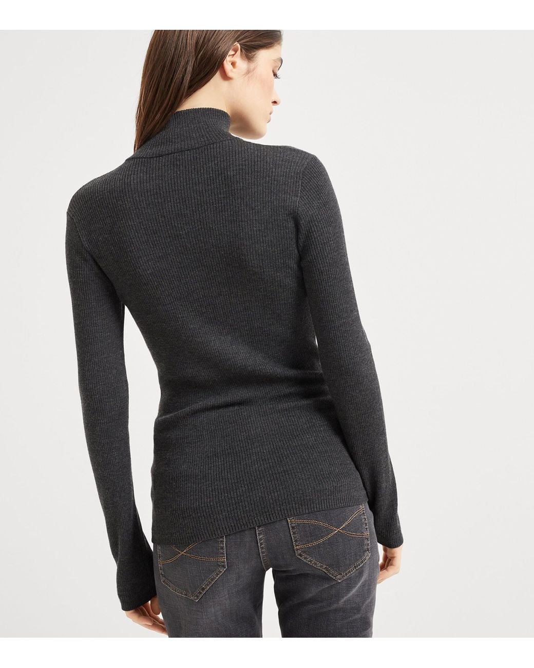 Brunello Cucinelli Black Virgin Wool-Cashmere Rib-Knit Sweater