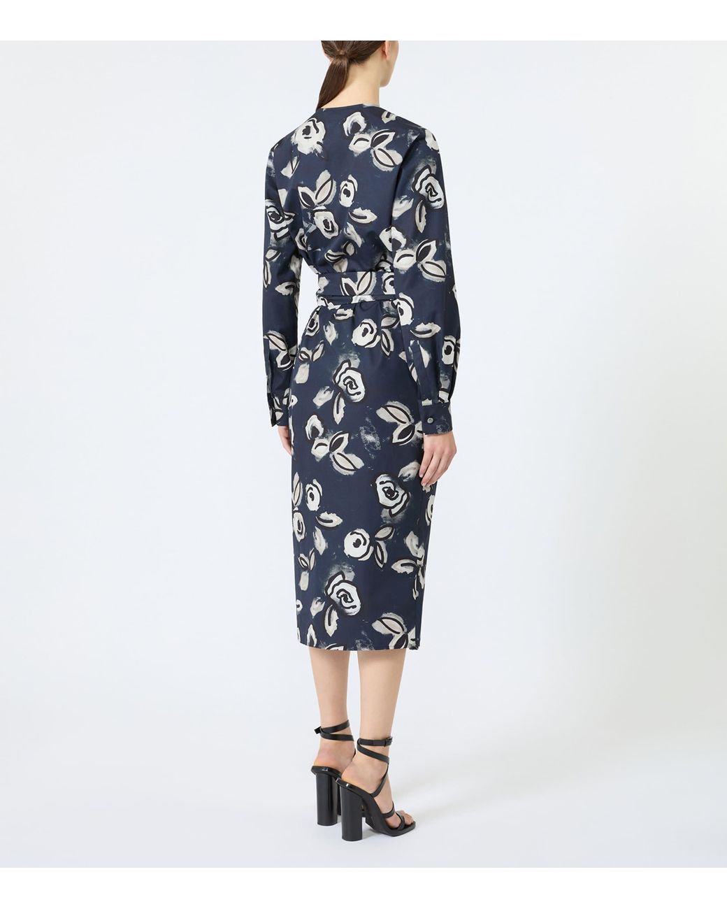 Max Mara Blue Cotton Printed Midi Dress