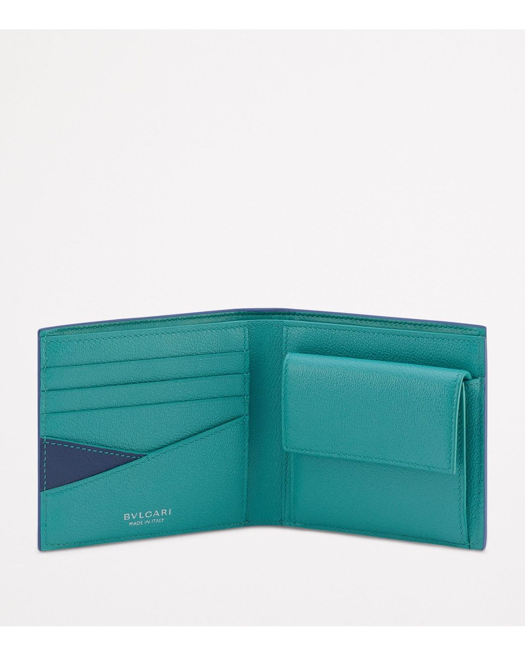 BVLGARI Blue Leather Compact Bifold Wallet