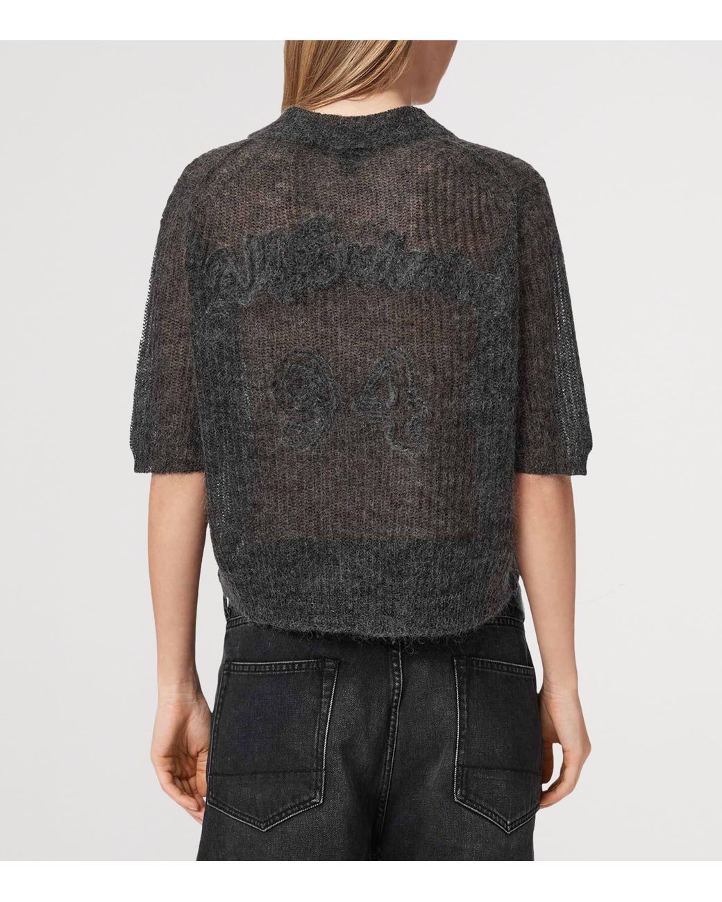 AllSaints Gray Mohair-Blend Anabel Polo Top
