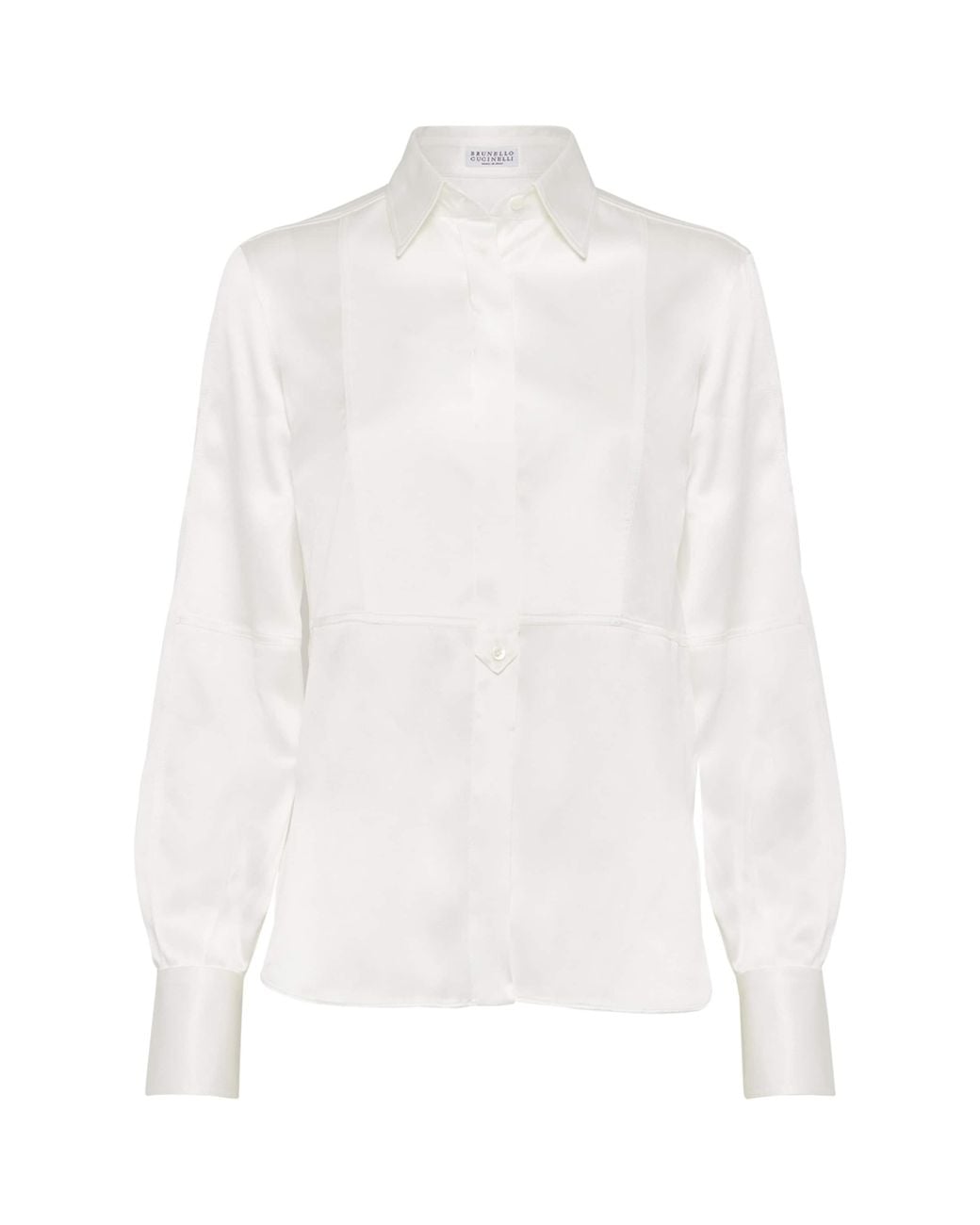 Brunello Cucinelli White Stretch-Silk Satin Shirt