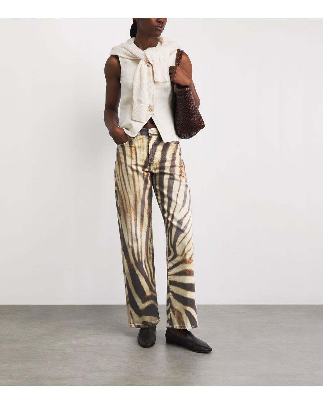 7 For All Mankind Natural Zebra Print Stovepipe Straight Jeans