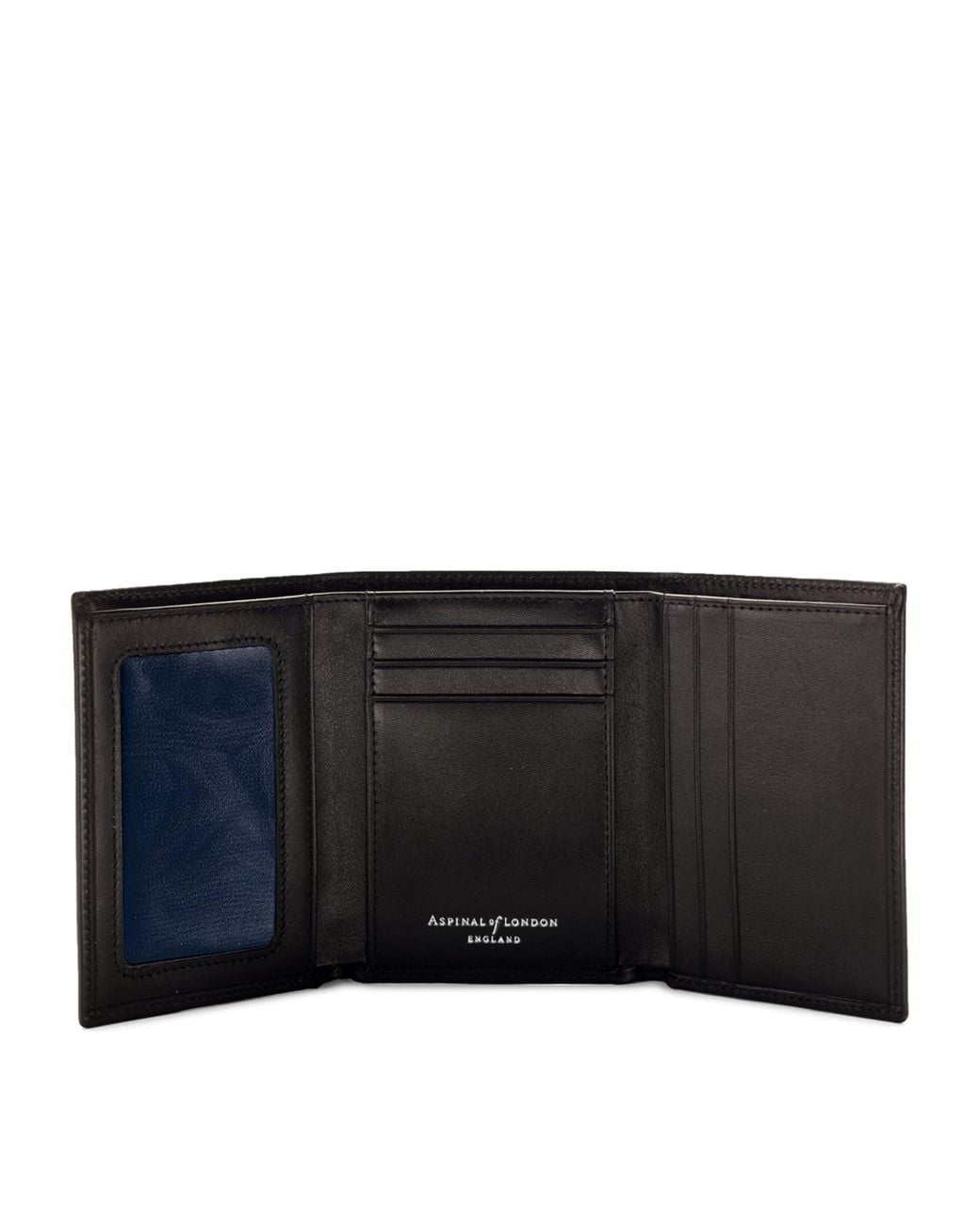 Aspinal Black Leather Trifold Wallet for men