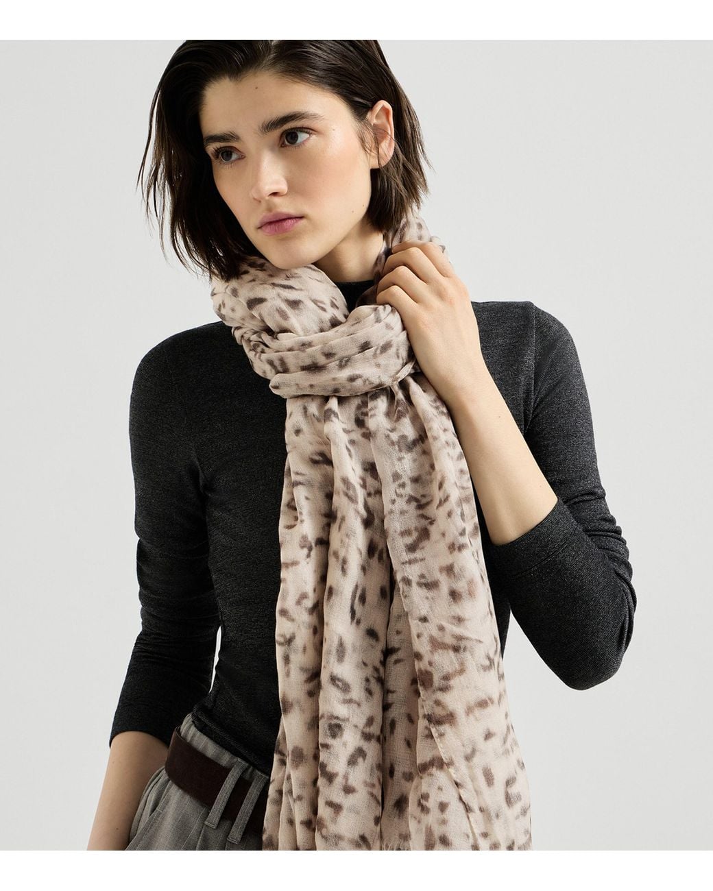 Brunello Cucinelli Natural Cashmere Lynx Print Scarf