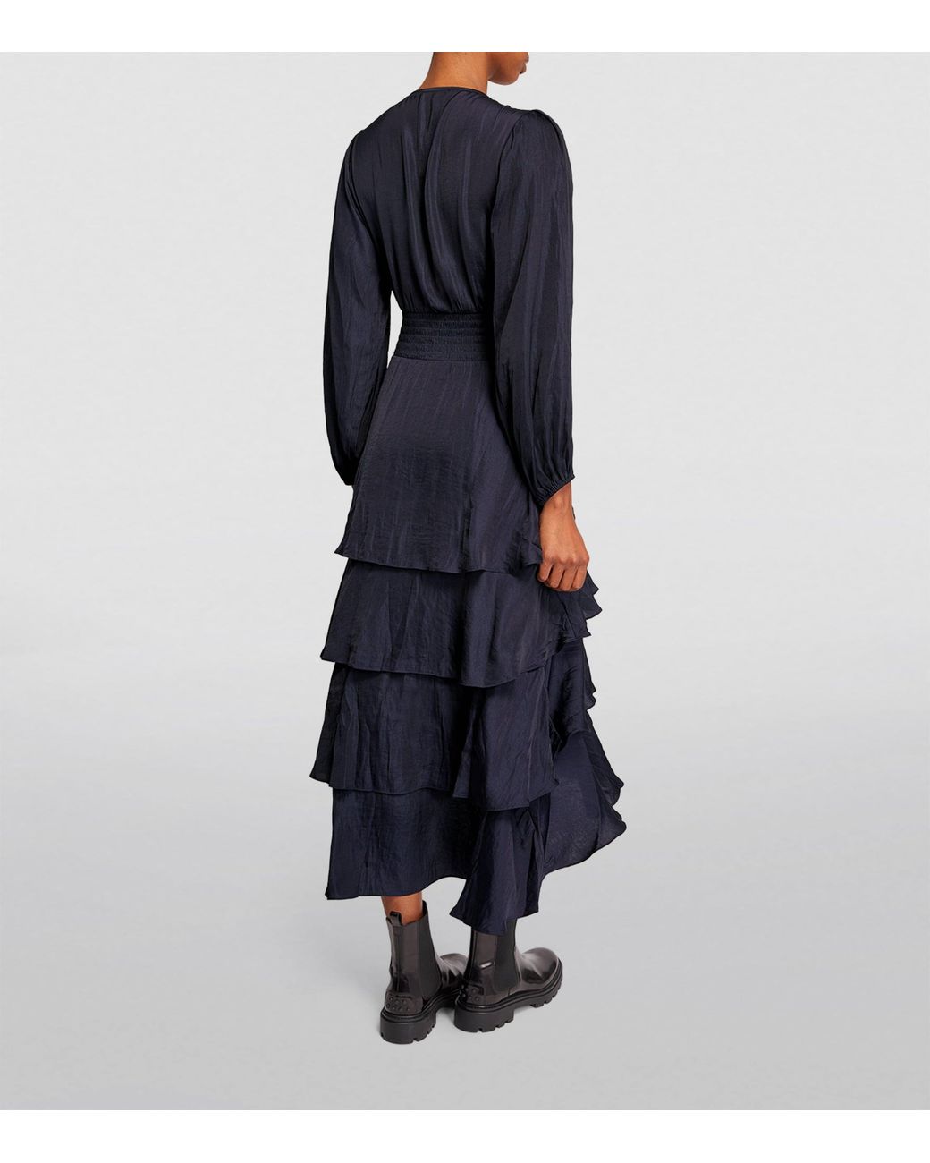 Maje Blue Ruffled Midi Dress