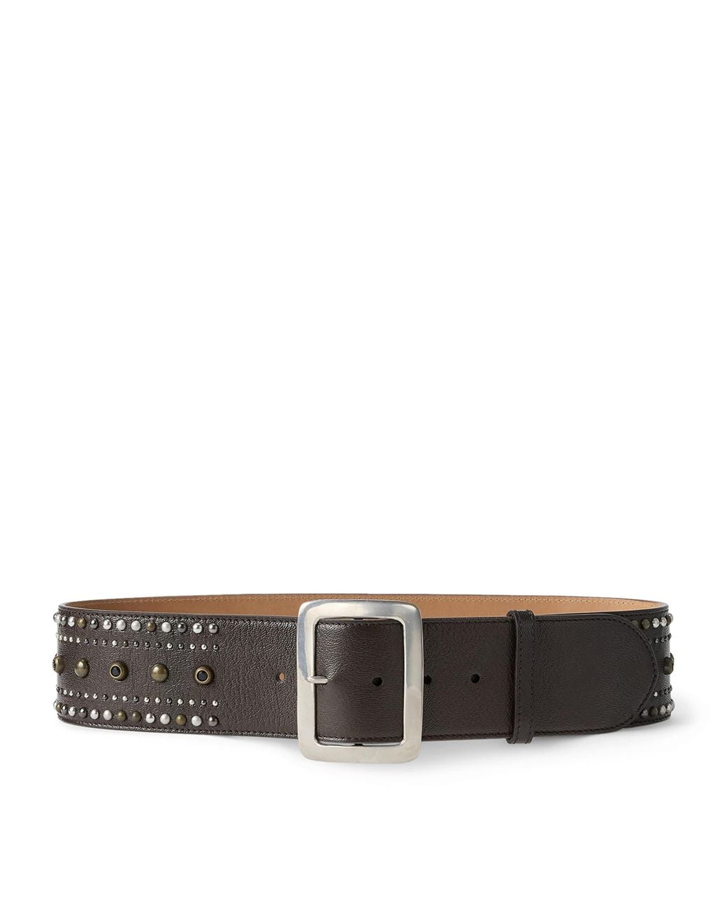 Ralph Lauren Brown Studded Leather Buckle Belt