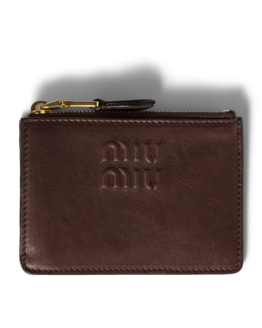 Miu Miu Brown Nappa Leather Embossed Card Holder