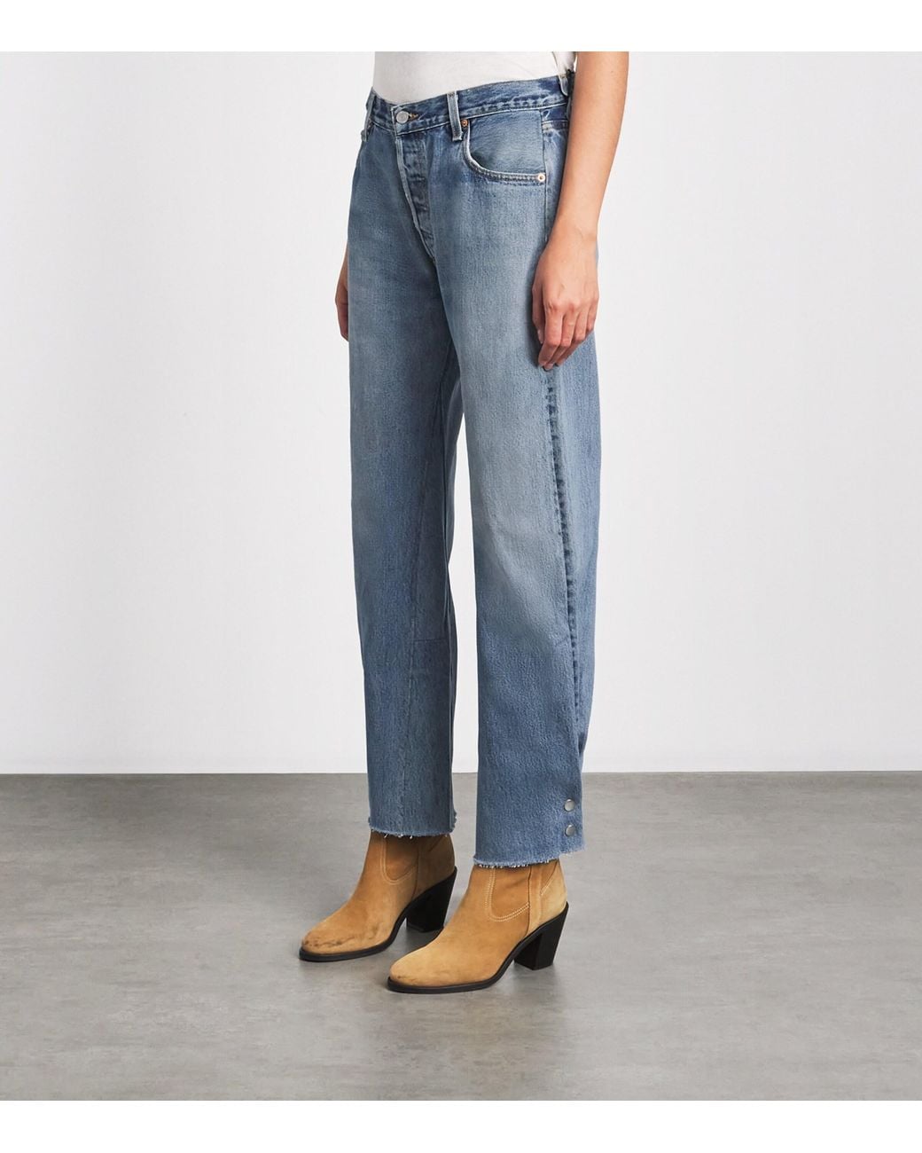 Re/done Blue Nico Mid-Rise Barrel-Leg Jeans