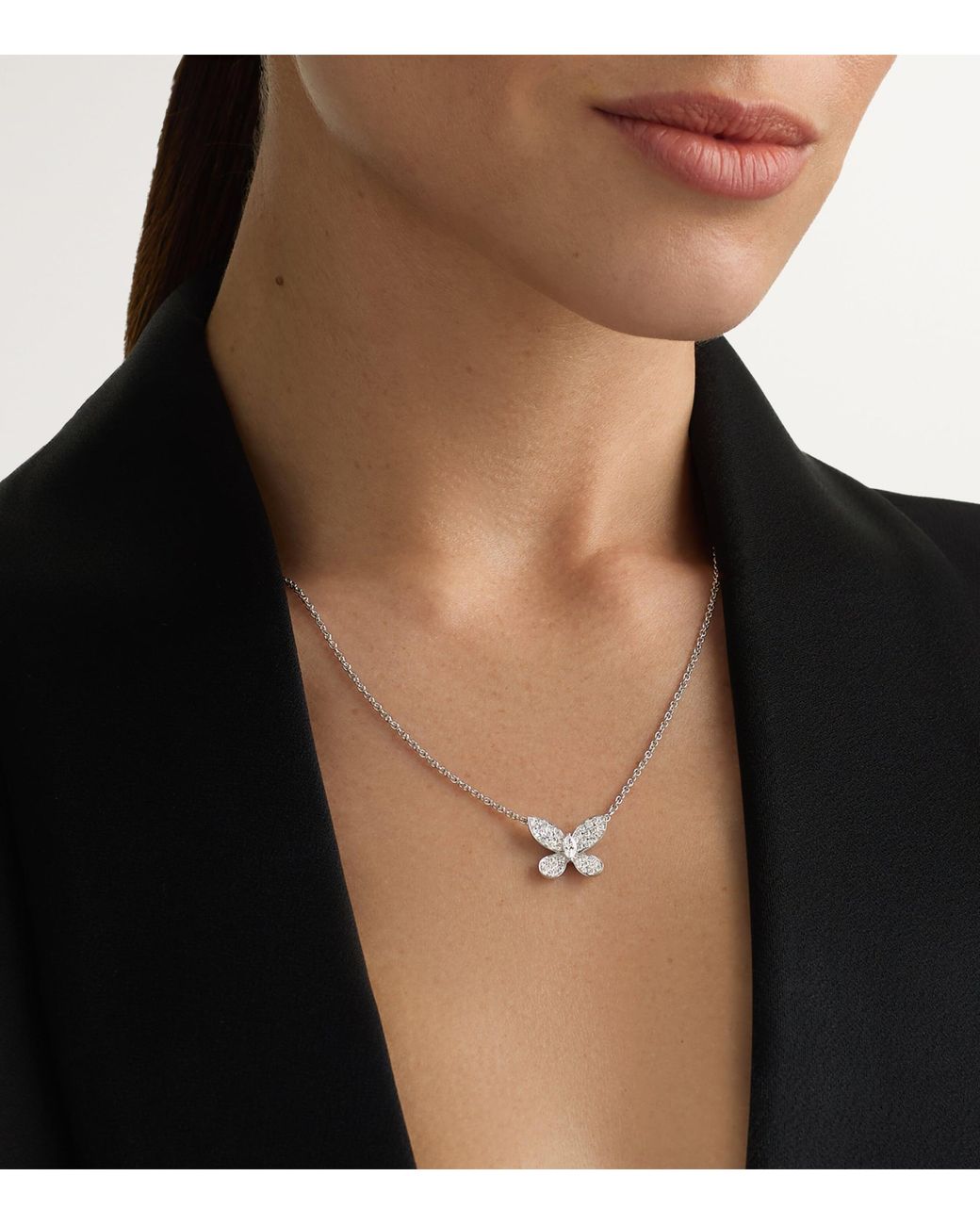 Graff Metallic And Diamond Pavé Butterfly Small Pendant Necklace