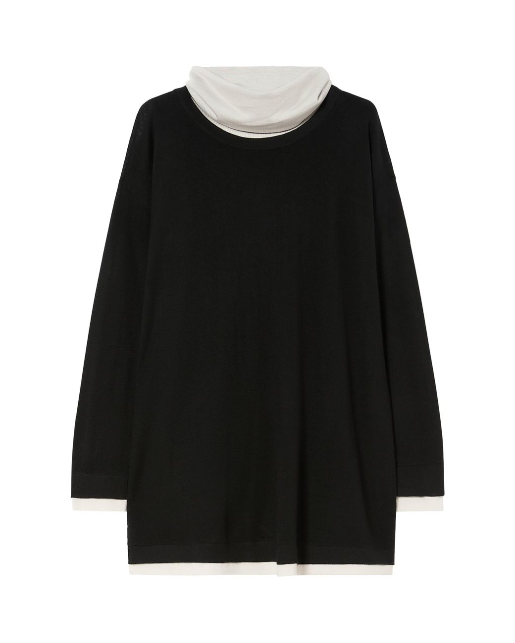 Marina Rinaldi Black Wool-Silk Removable Mock-Neck Sweater
