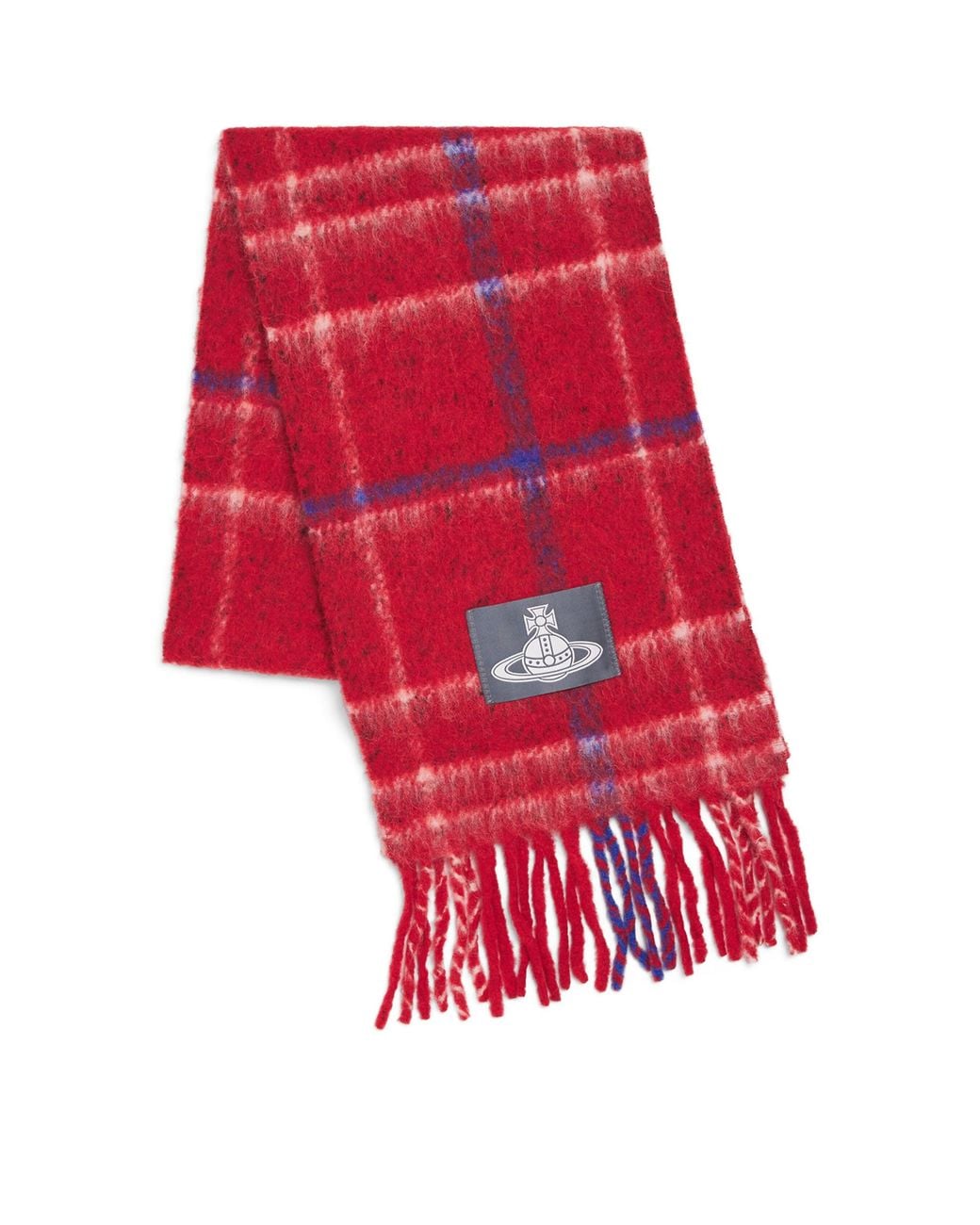 Vivienne Westwood Red Alpaca-Blend Check Orb Scarf