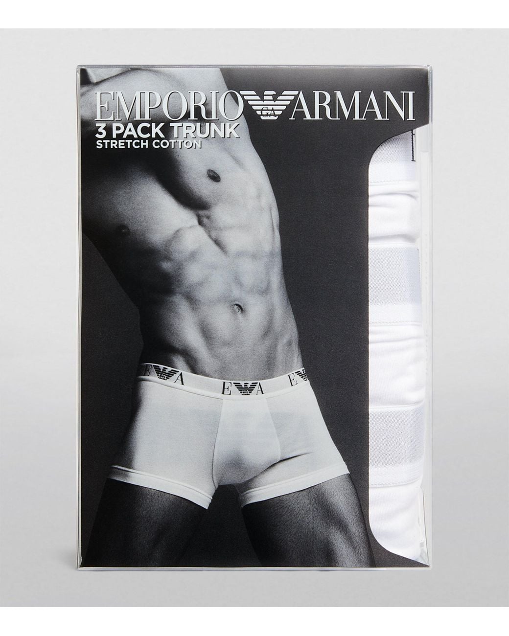 Emporio Armani White Stretch-Cotton Eagle Monogram Trunks for men