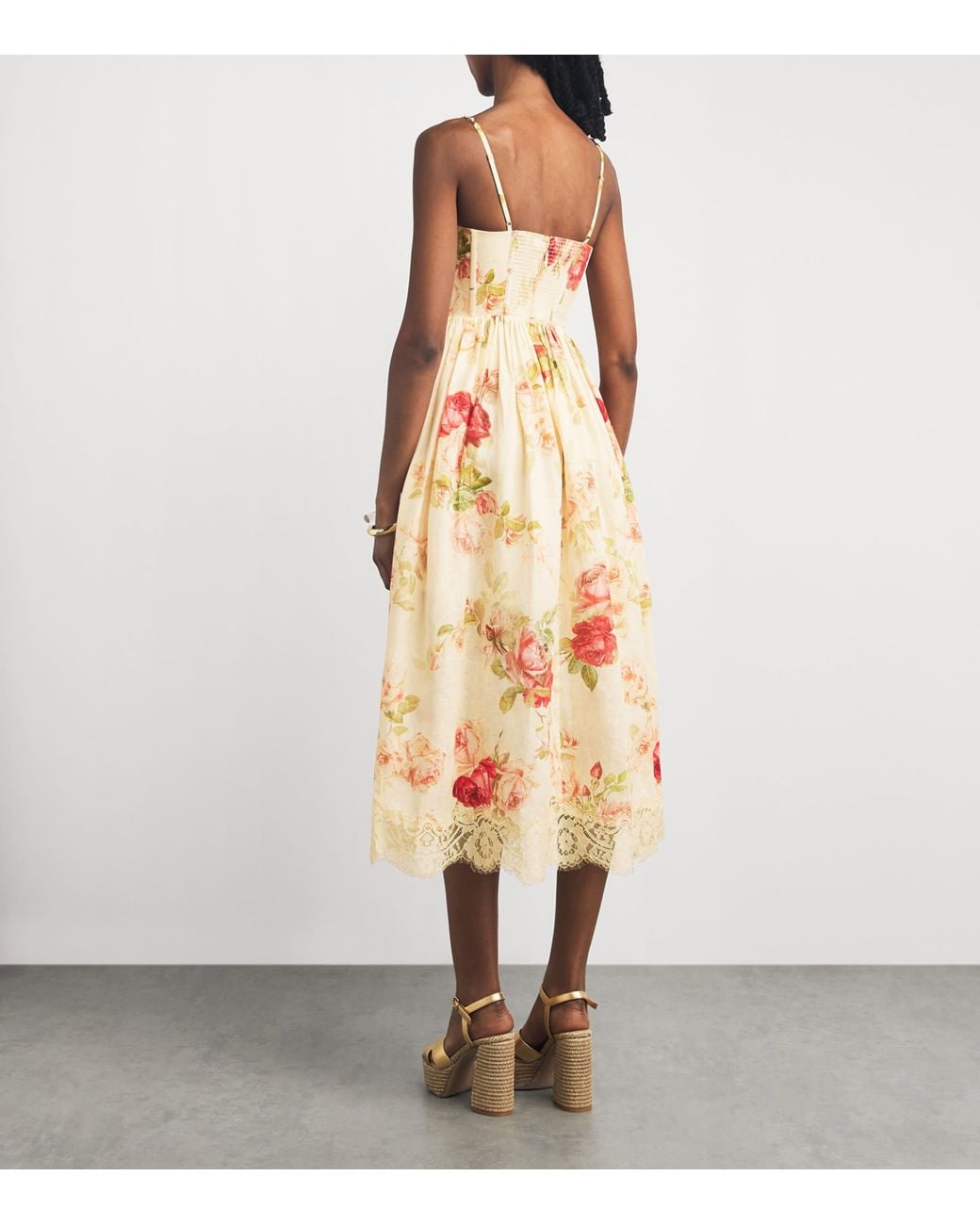 Zimmermann Metallic Linen Floral Print Roselight Midi Dress