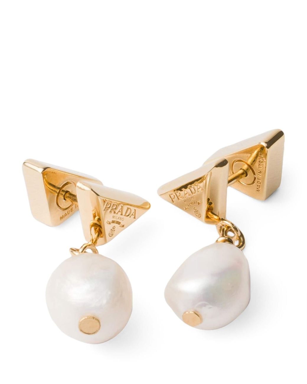 Prada Metallic Pearl Triangle Stud Earrings