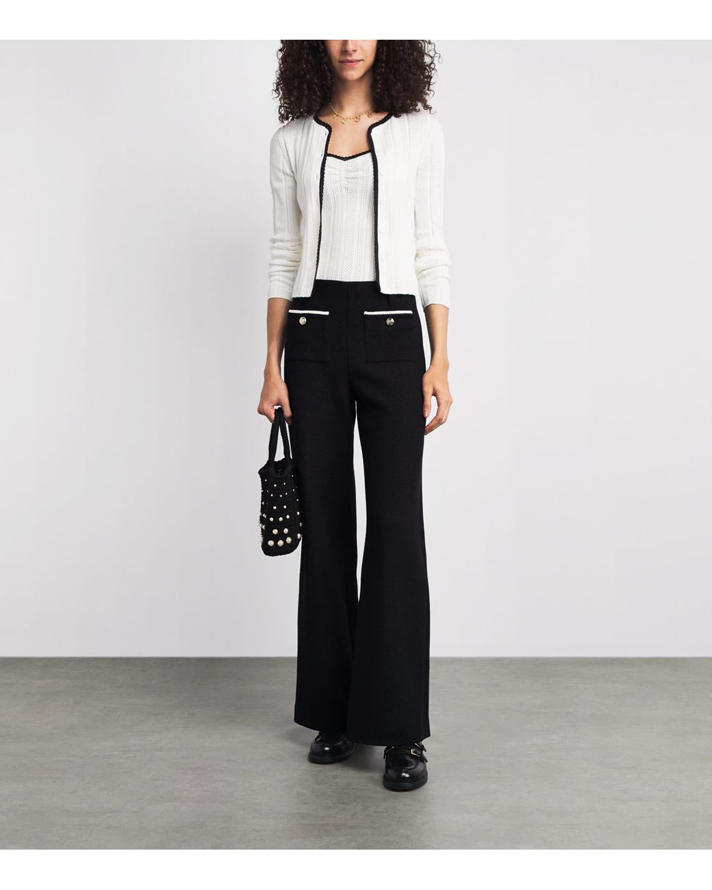 Maje Black Tweed Wide-Leg Trousers