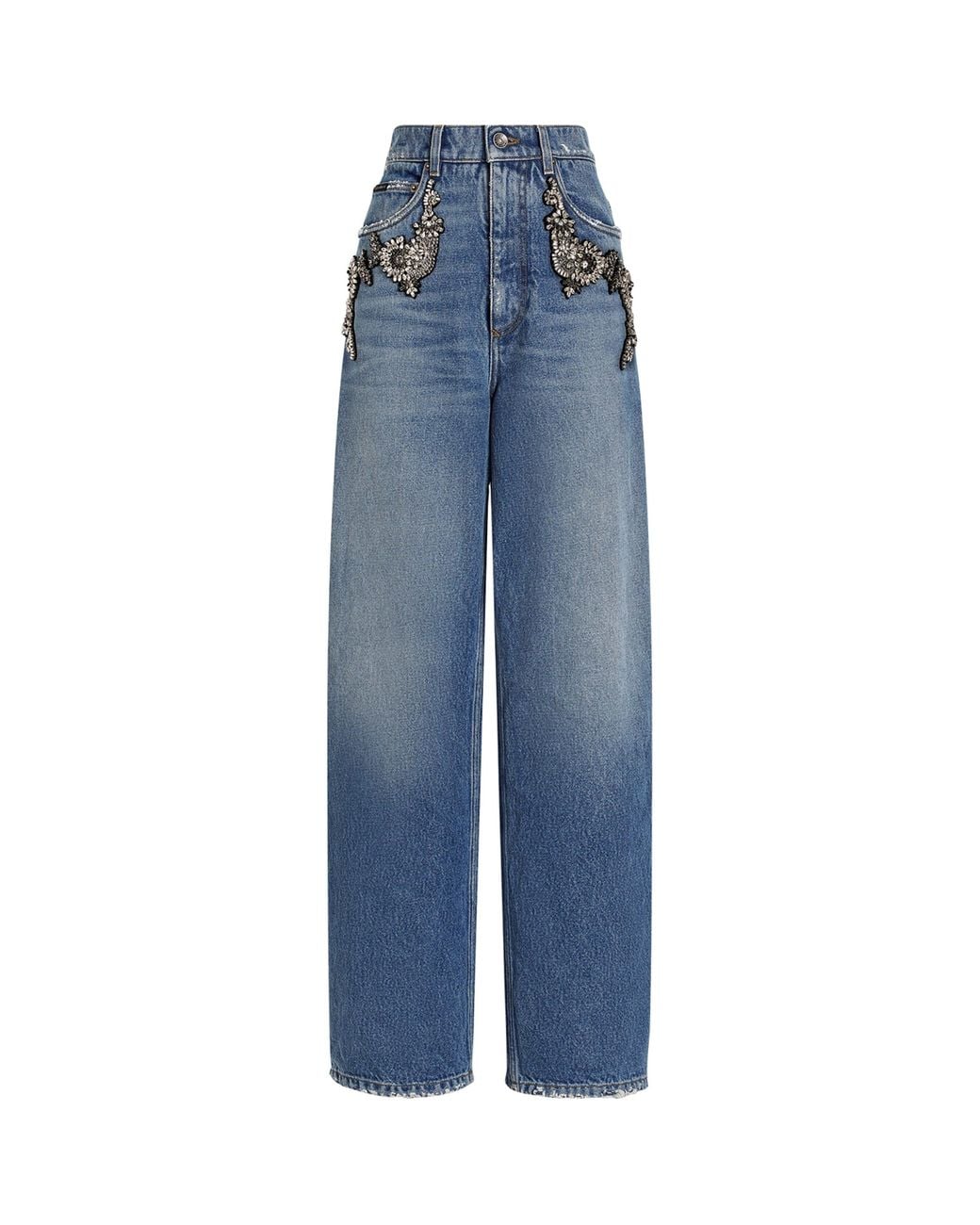 Dolce & Gabbana Blue Embellished Wide-Leg Trousers
