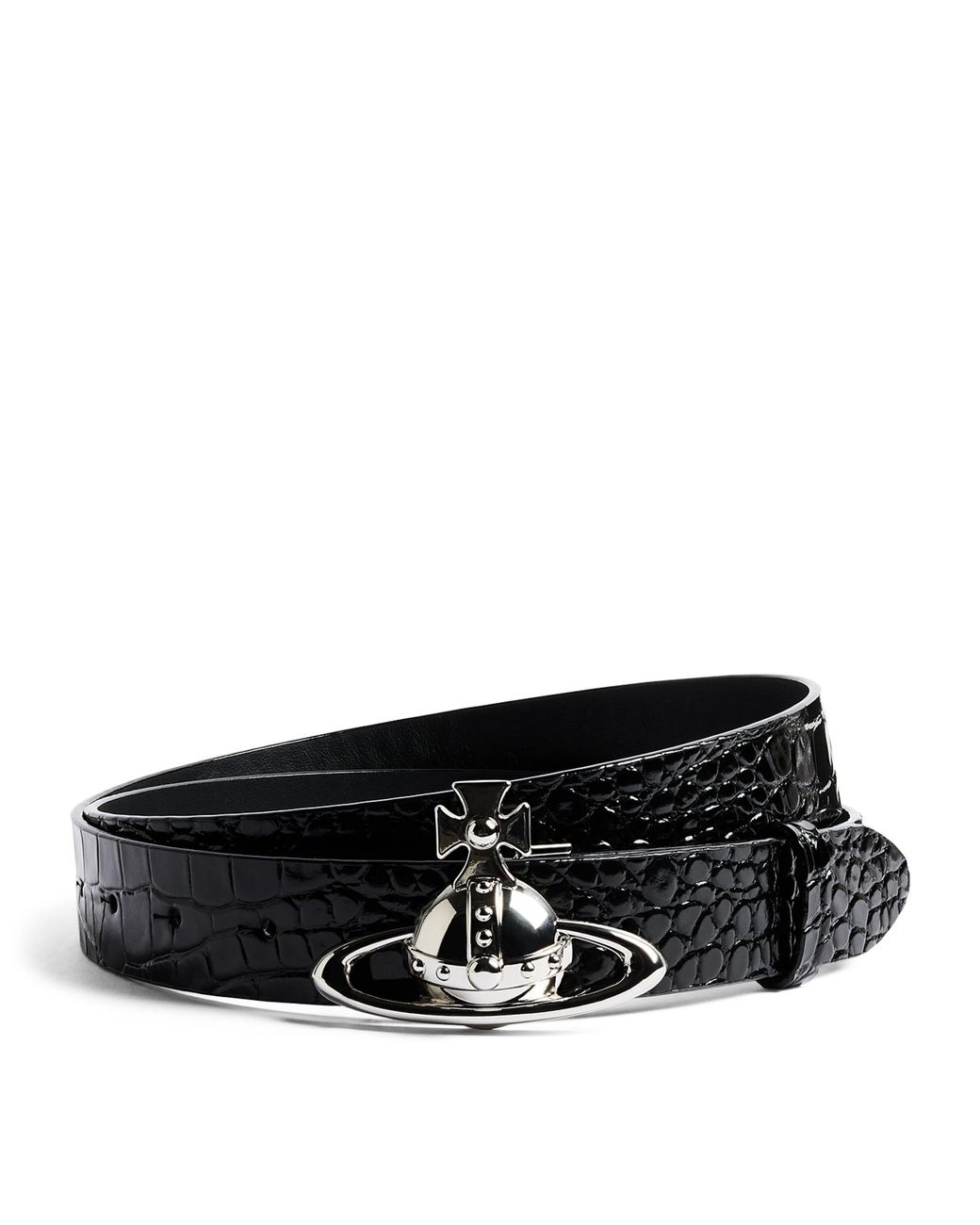 Vivienne Westwood Black Croc-Embossed Leather Orb Belt for men