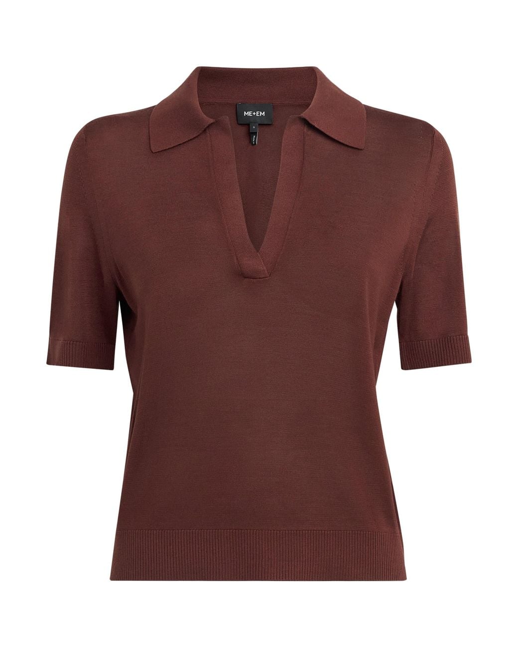 ME+EM Brown Silk Polo Shirt