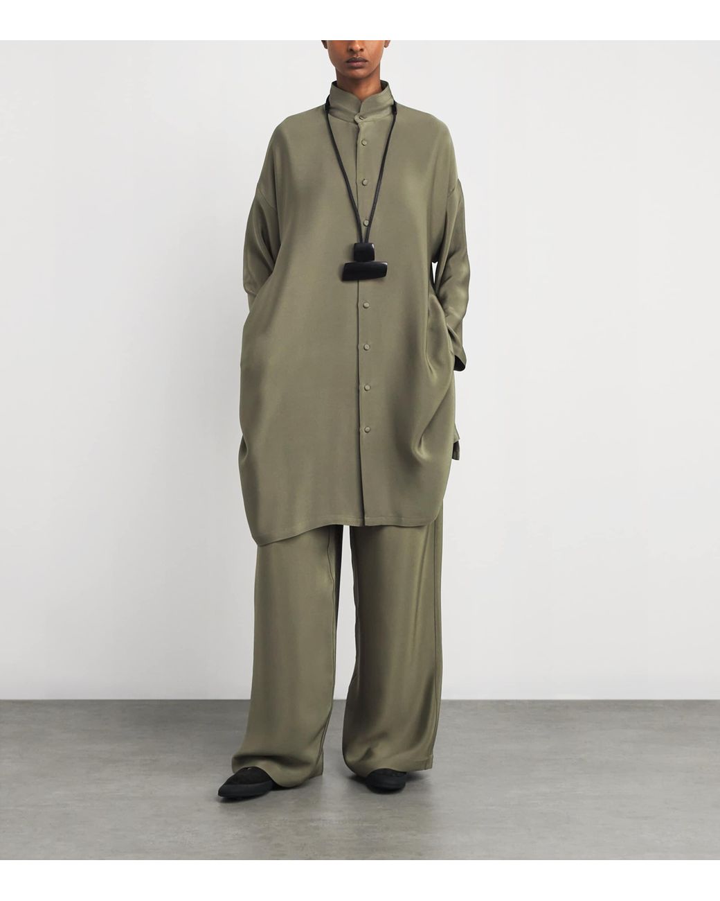 Eskandar Green Silk Longline Shirt