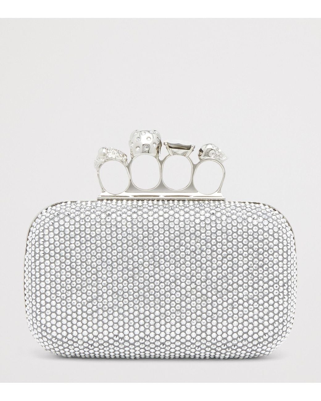 McQueen Gray Crystal-Embellished Knuckle Clutch Bag
