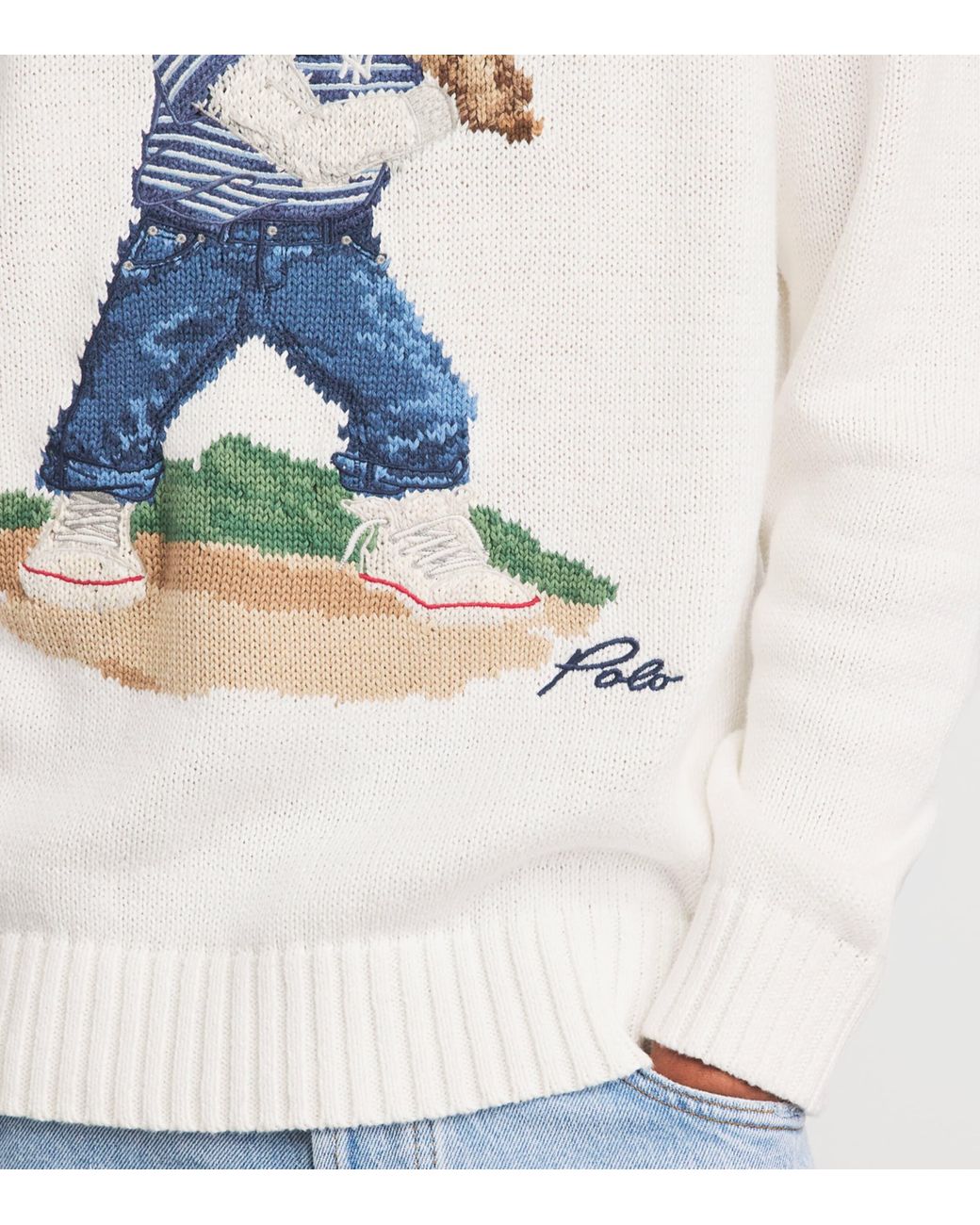 Polo Ralph Lauren White Linen-Cotton Polo Bear Sweater for men