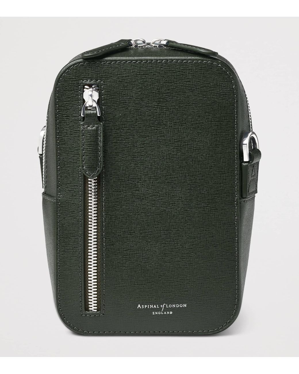 Aspinal Green Leather Reporter North South Cross-Body Bag for men