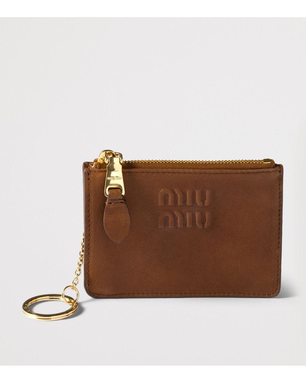 Miu Miu Brown Nappa Leather Embossed Card Holder
