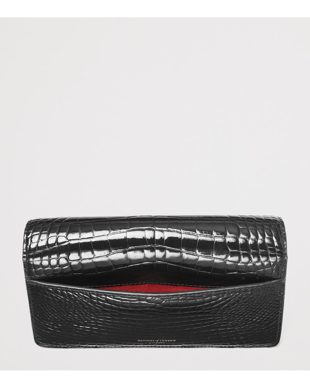 Aspinal Black Croc-Embossed Leather Mayfair 2 Clutch Bag