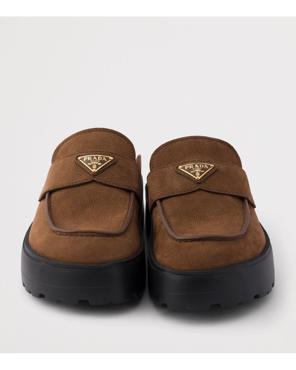 Prada Brown Nubuck Leather Flatform Mules