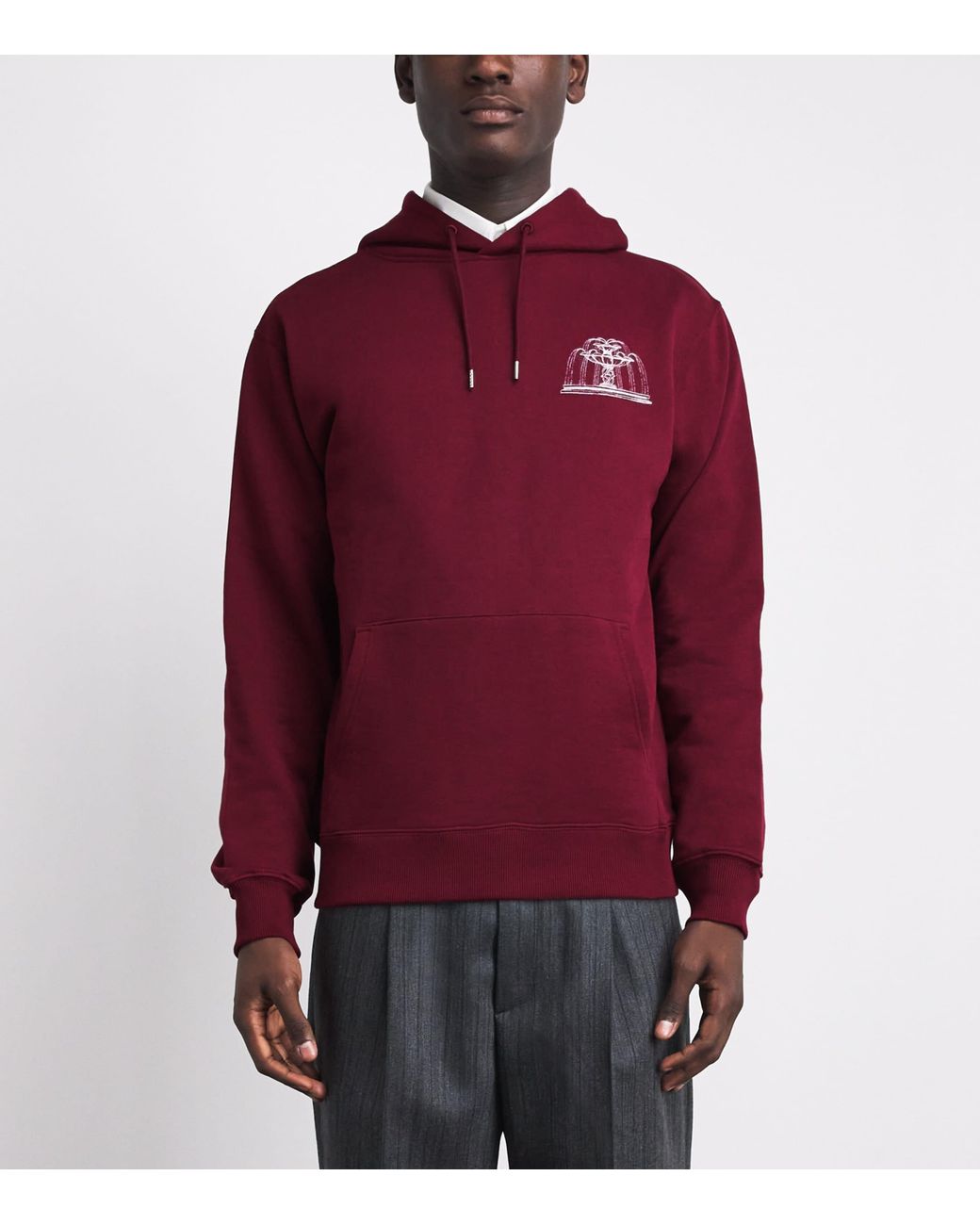 Drole de Monsieur Red Cotton Fountain Hoodie for men