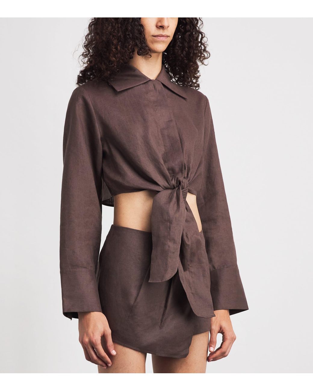 Cult Gaia Brown Linen Kate Tie Shirt