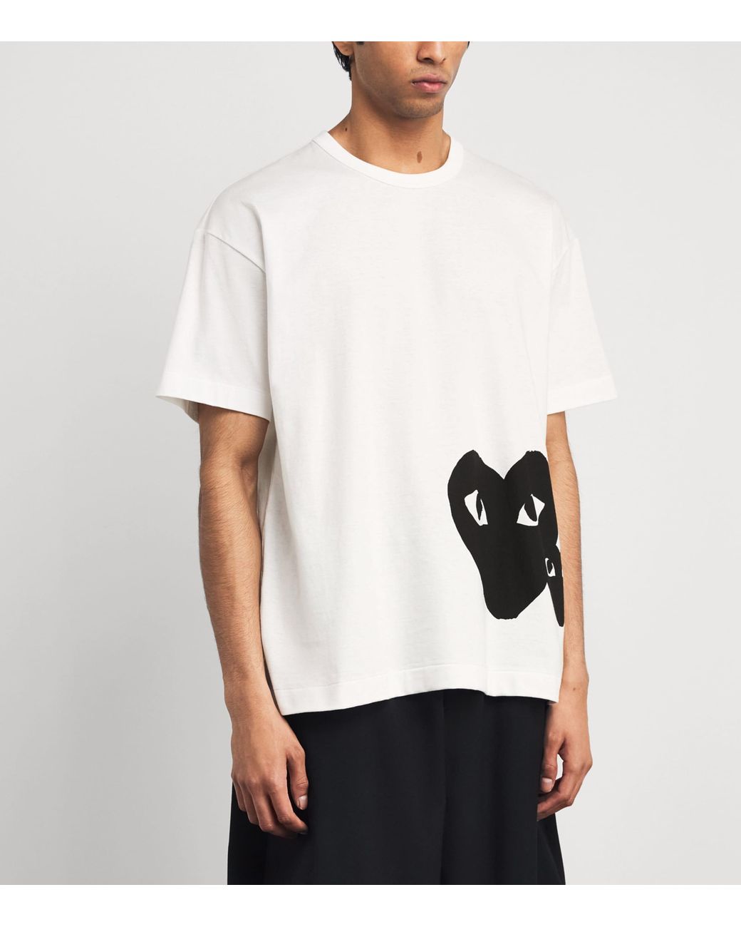 COMME DES GARÇONS PLAY White Cotton Oversized Mirrored Bottom Heart T-Shirt for men