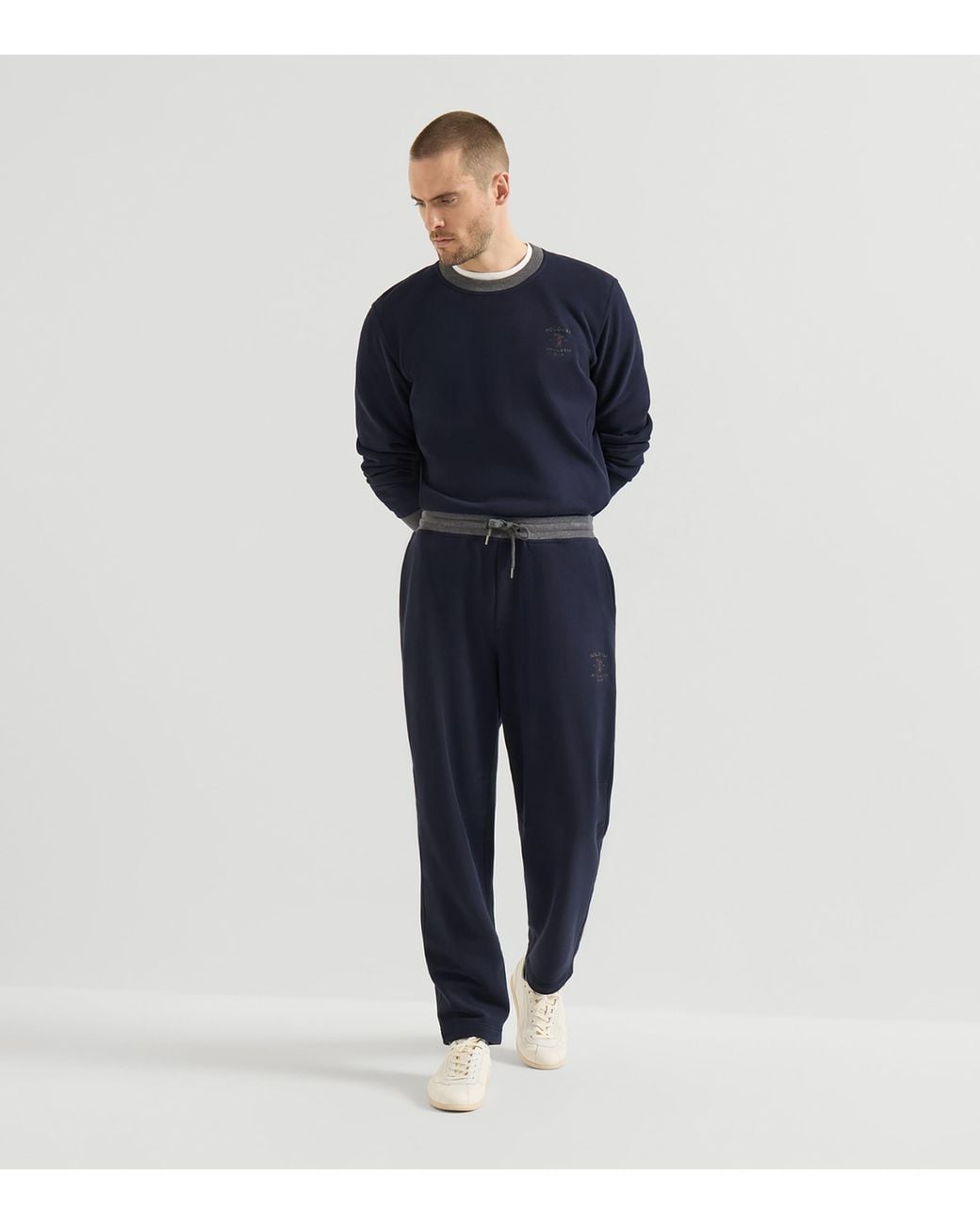 Brunello Cucinelli Blue Cotton Embroidered Sweatshirt for men