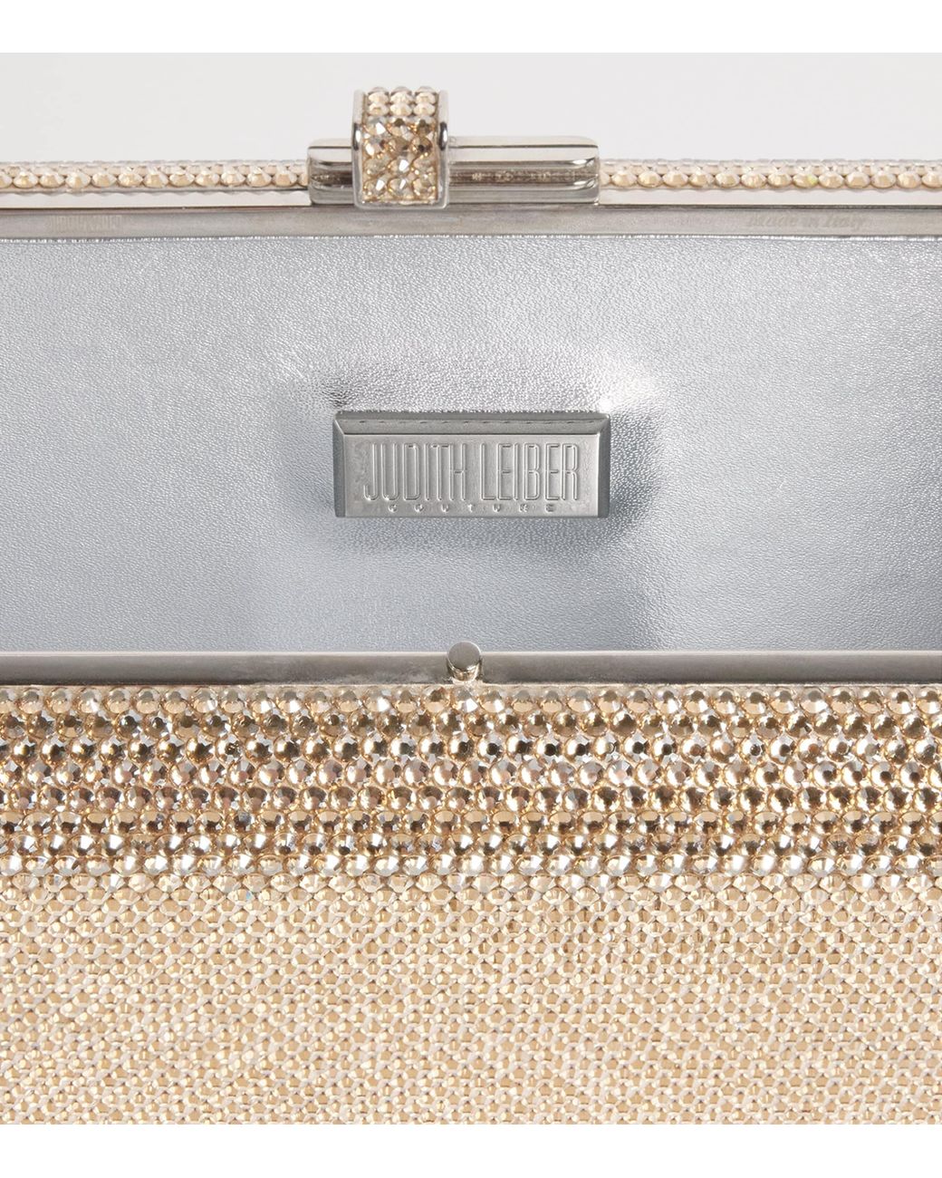 Judith Leiber Natural Crystal-Embellished Slim Slide Clutch Bag