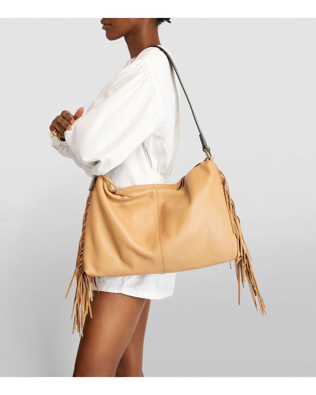 AllSaints Leather Edbury Fringe Shoulder Bag in Brown | Lyst