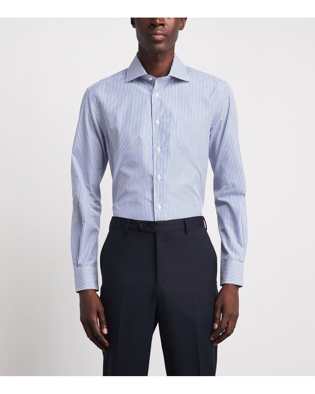 Corneliani Blue Cotton Stripe Shirt for men