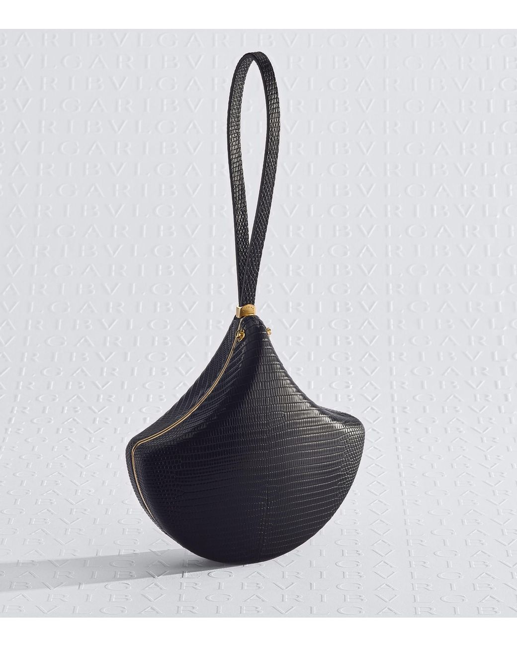 BVLGARI Black Lizard Leather Ginkgo Clutch Bag