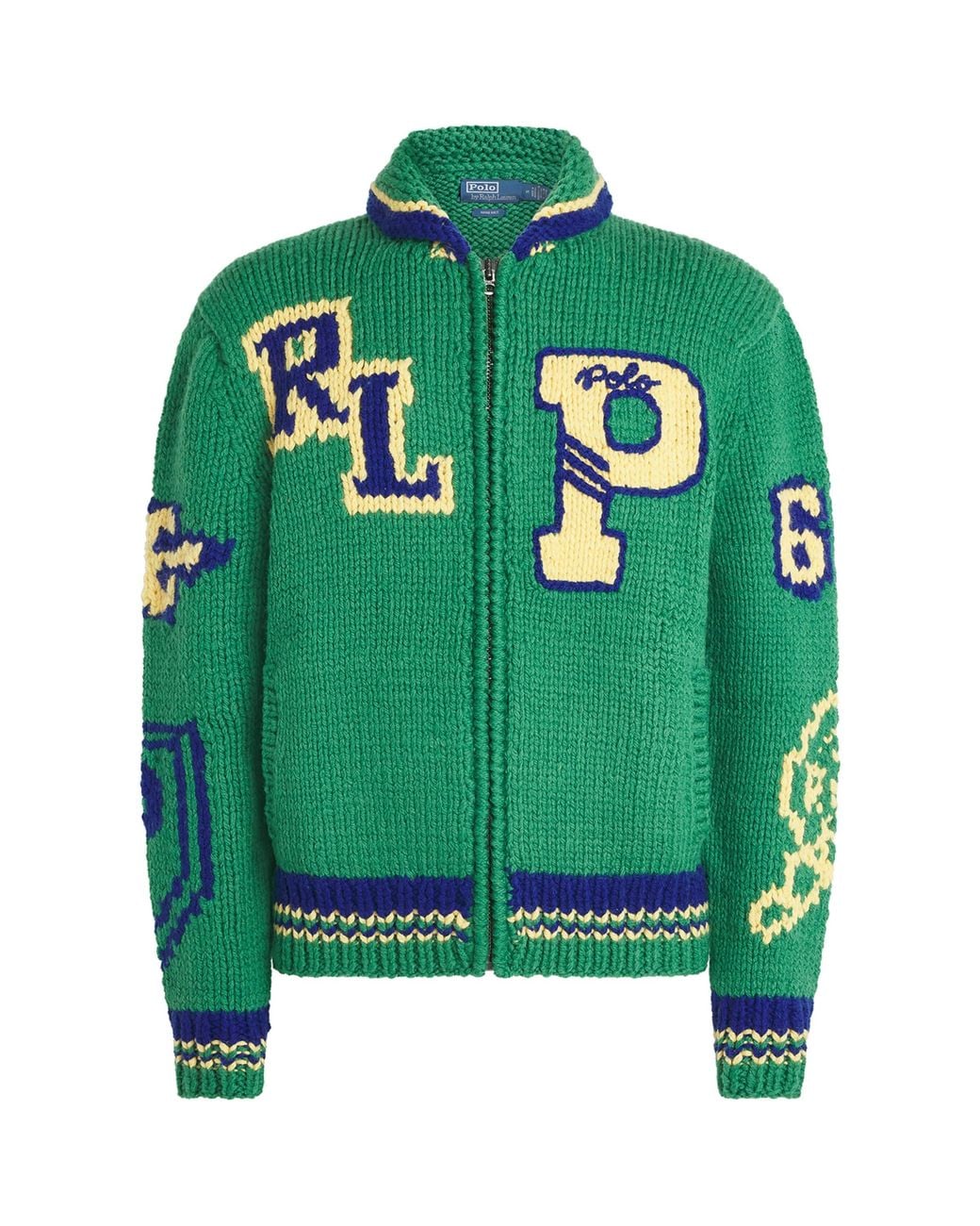 Polo Ralph Lauren Green Wool Varsity Zip-Up Cardigan for men