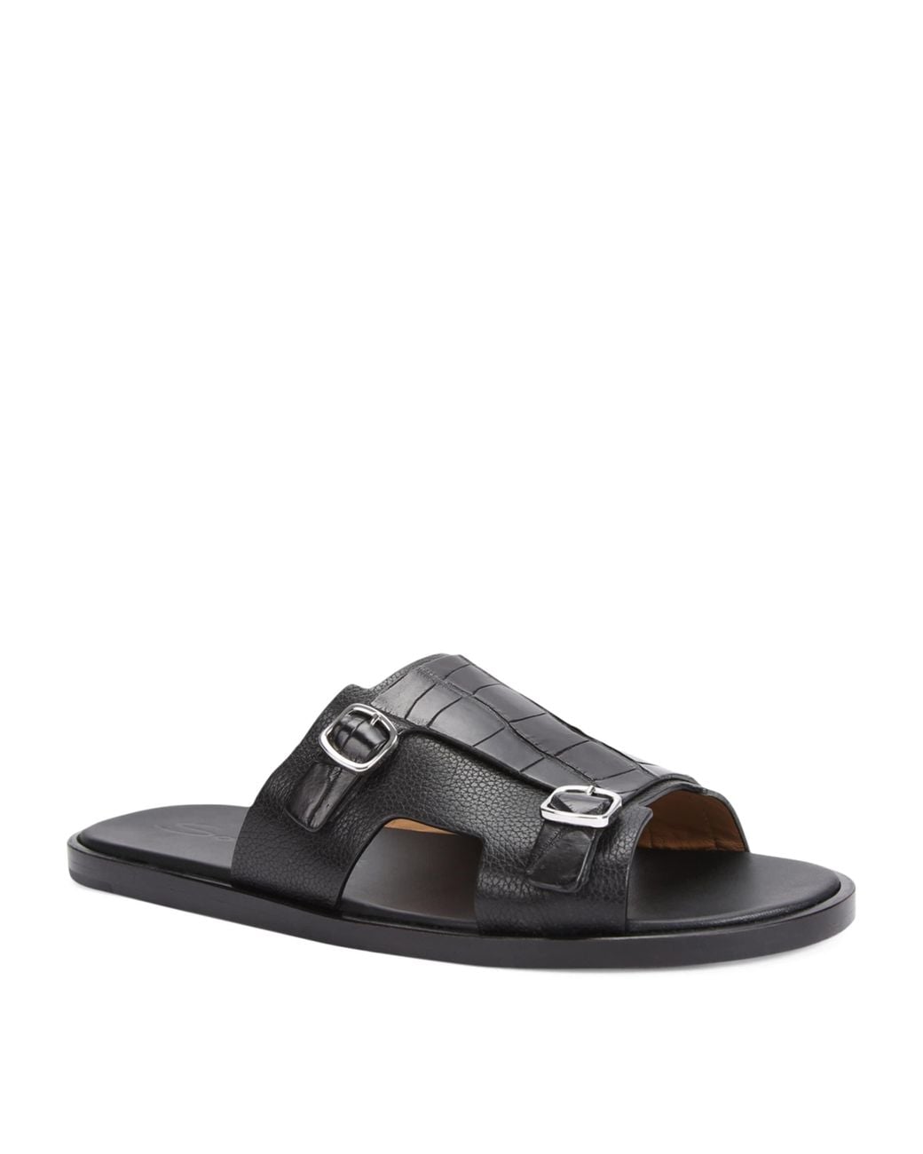 Santoni Black Crocodile Monk Sandals for men