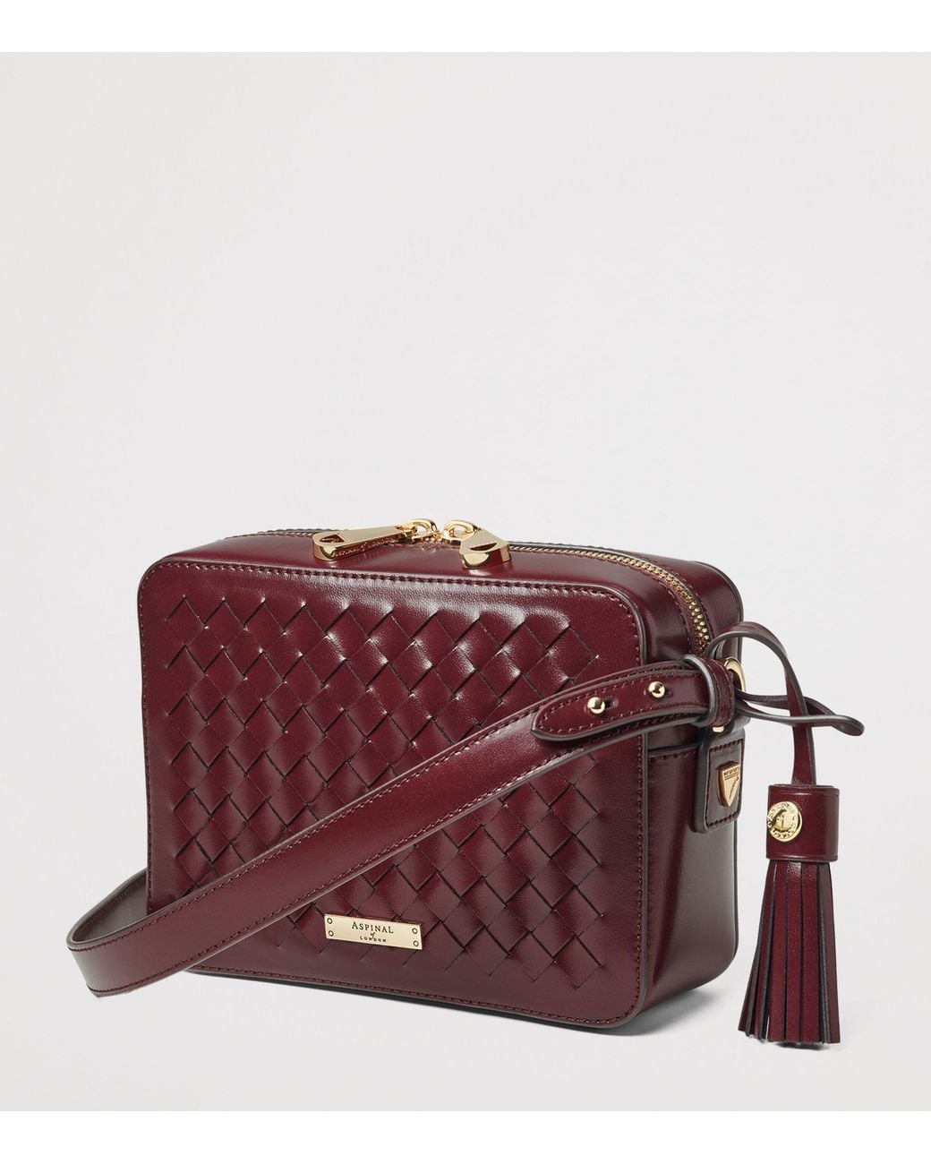 Aspinal Purple Leather Slot Weave Camera Bag