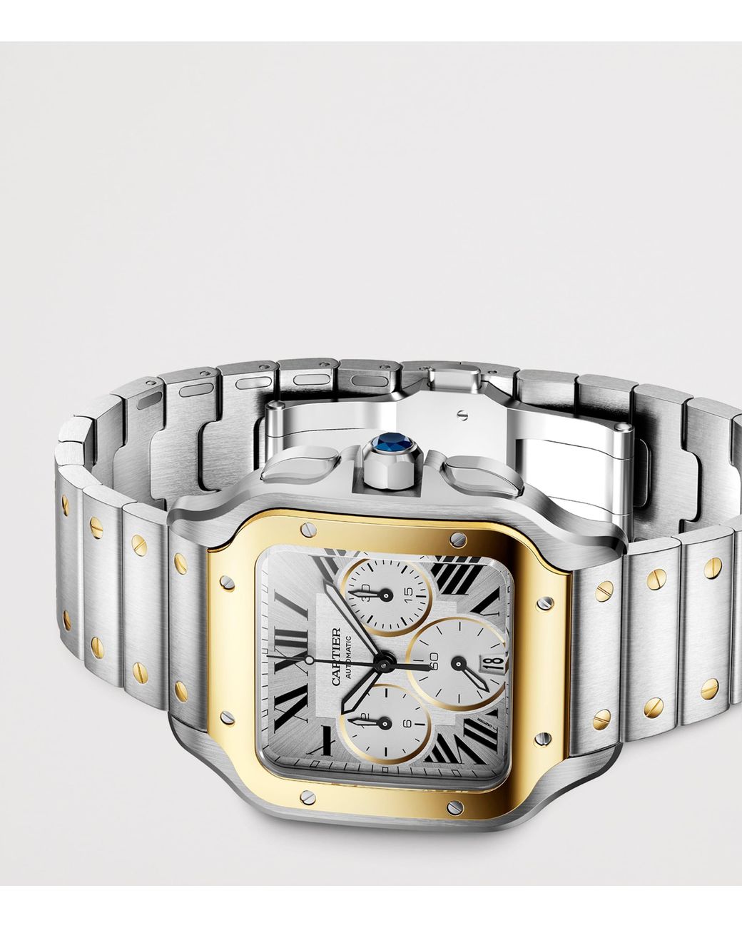 Cartier Metallic Large Stainless Steel And Santos De Chronograph Watch for men