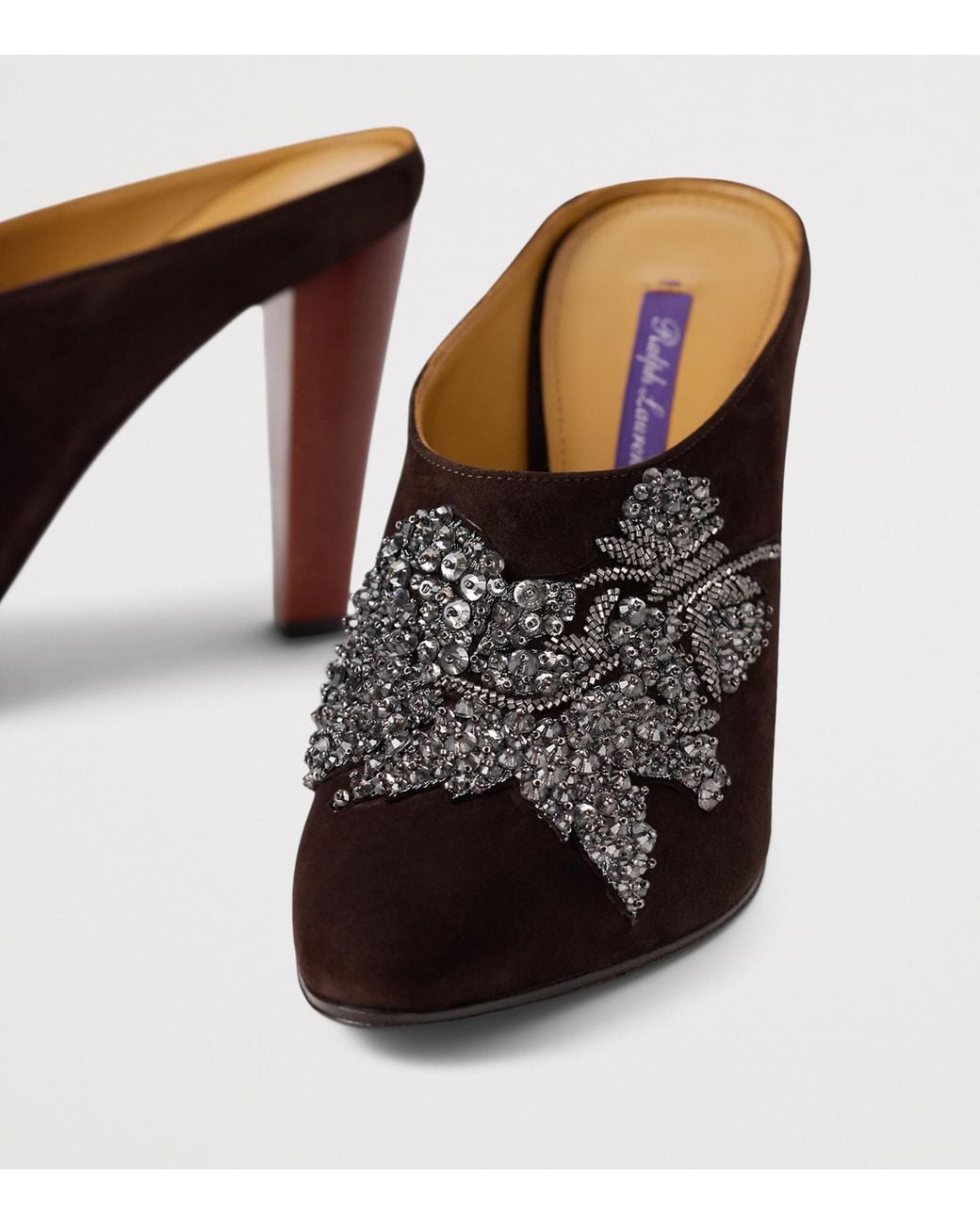 Ralph Lauren Brown Suede Embellished Ashtyn Mules 95